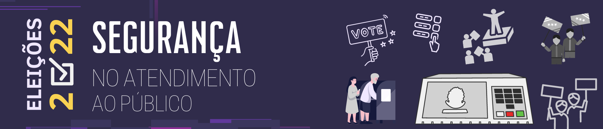 à esquerda, Título do curso. À direita, desenhos simbolizando o processo eleitoral.